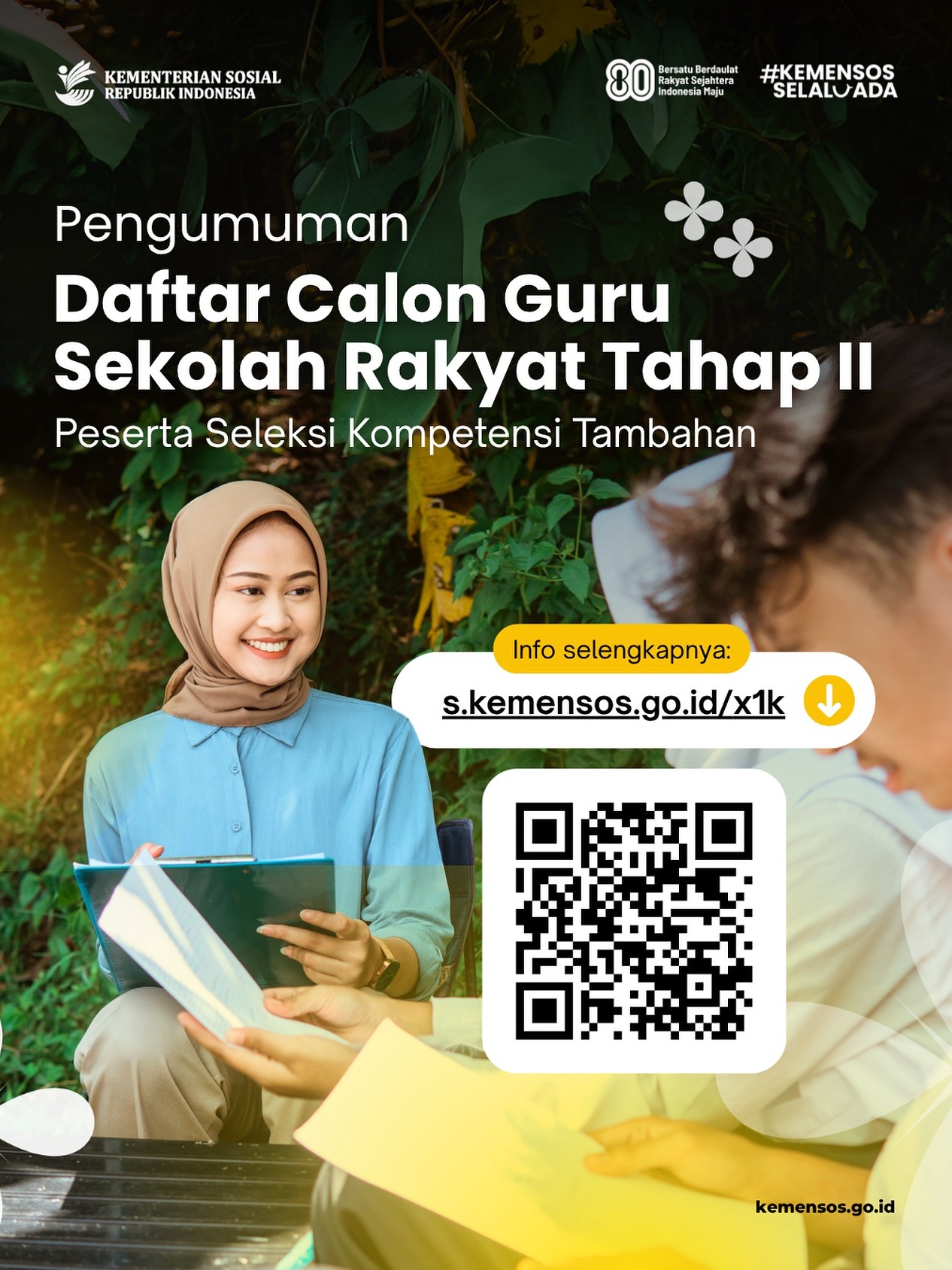 Pengumuman daftar calon guru Sekolah Rakyat Tahap II (seleksi tambahan) sudah dapat diakses.